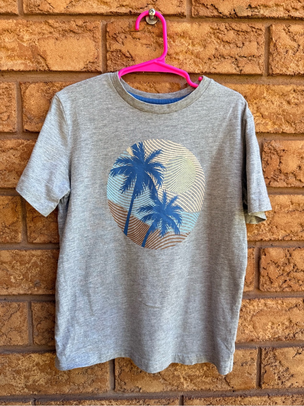 10/$25 • George Gray Tee with Blue Palm Tree Cotton Graphic Tee